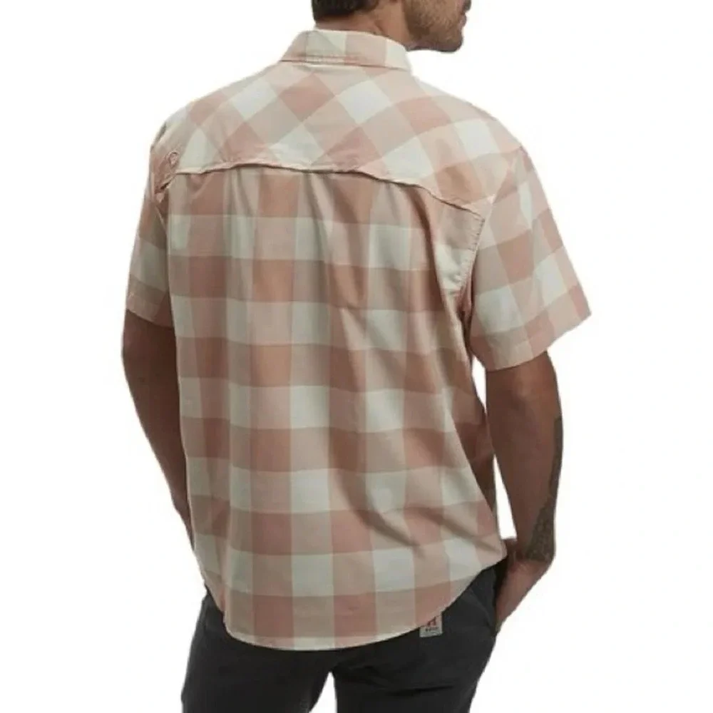 Howler Bros Men's Medium Airwave Shirt Coral Garcia Gingham Fishing Vented Back